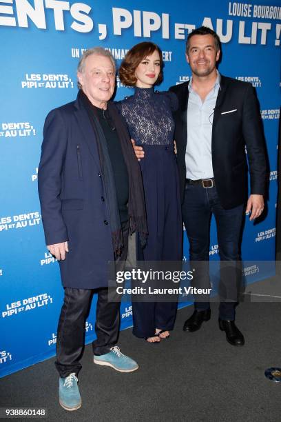 Singer Herbert Leonard, Actress Louise Bourgoin and Actor Arnaud Ducret attend "Les Dents, Pipi et au Lit" Paris Premiere at UGC Cine Cite des Halles...