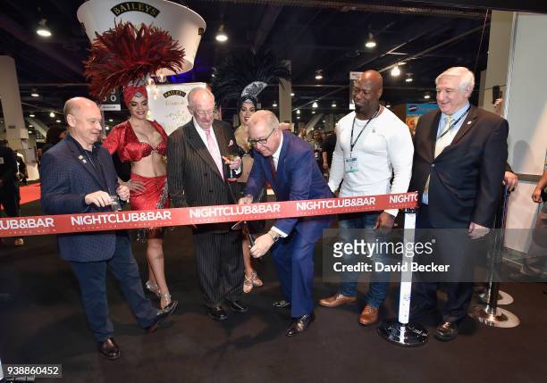 Oscar Goodman, Ron Jaworsk and Victor Cohen attend day two of the 33rd annual Nightclub & Bar Convention and Trade Show on March 27, 2018 in Las...