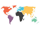 Multicolored simplified world map divided to continents