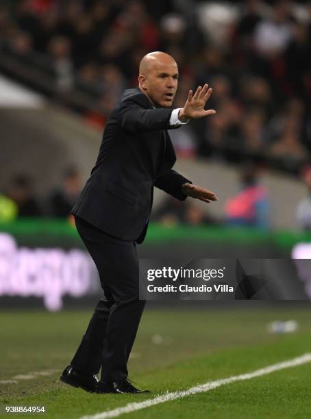 Head coach of Italy Luigi Di Biagio reacts during the International friendly football match between England and Italy at Wembley Stadium on March 27,...