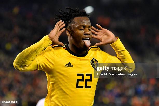 Michy Batshuayi of Belgium celebrates 3-0 during the International Friendly match between Belgium v Saudi Arabia at the Koning Boudewijnstadion on...