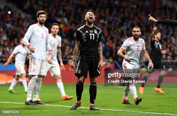 Nicolas Otamendi of Argentina reacts during the International Friendly between Spain and Argentina on March 27, 2018 in Madrid, Spain.