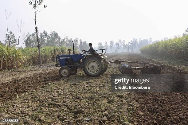 Farmer disks his wheat field in the village of Bijnor, India, on Thursday, Dec. 3, 2009. India, the world's second-biggest producer of wheat, said...