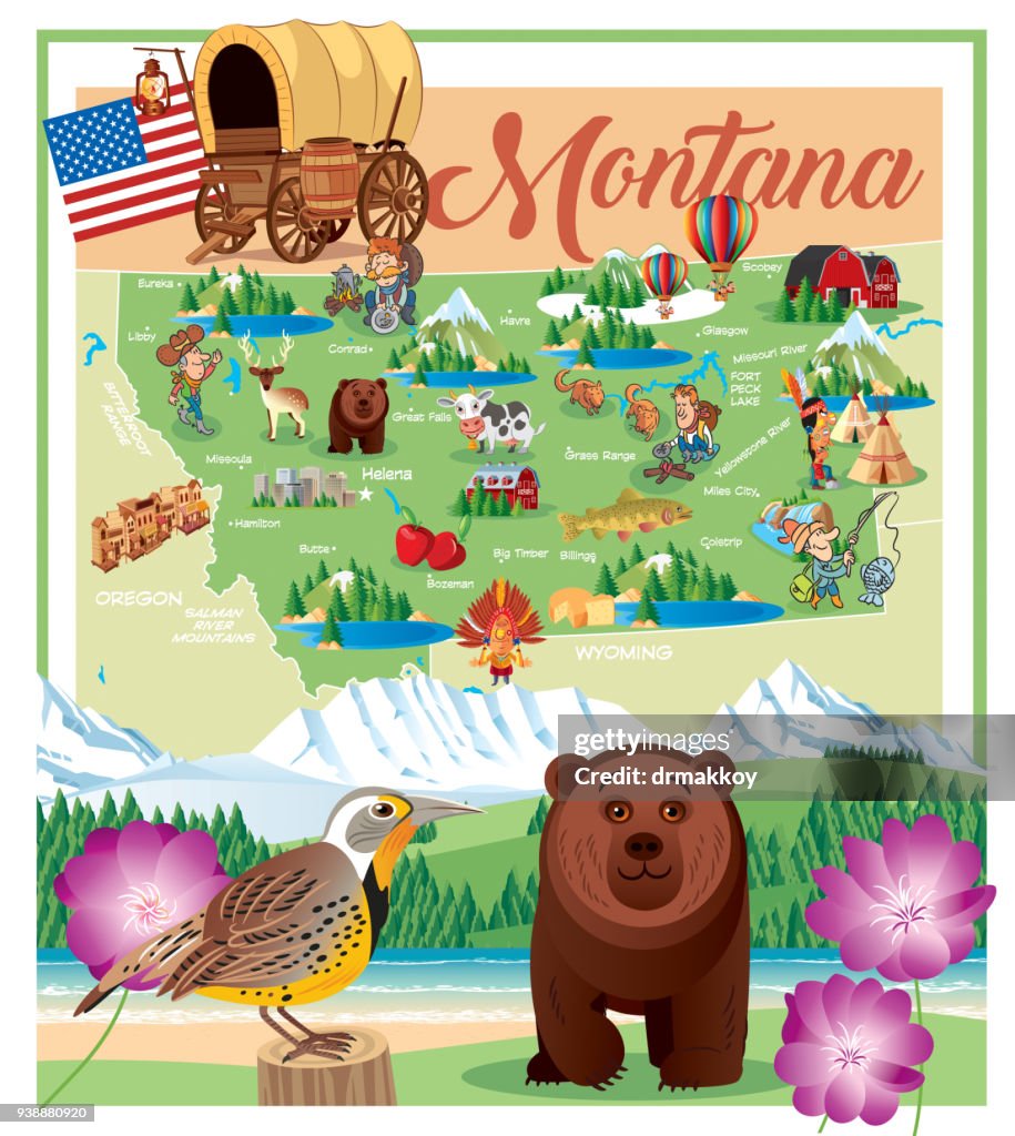 Cartoon-Karte von MONTANA