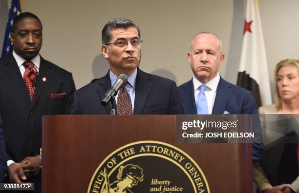 California Attorney General Xavier Becerra speaks to members of the media about the investigation of the shooting death of Stephon Clark in...