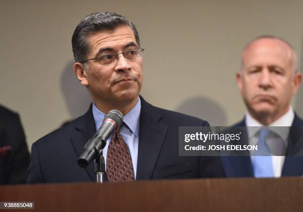California Attorney General Xavier Becerra speaks to members of the media about the investigation of the shooting death of Stephon Clark in...