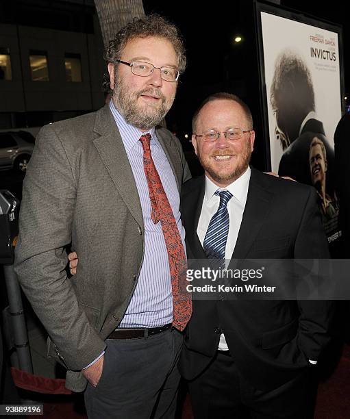 Writer John Carlin and screenwriter Anthony Peckham arrive at the premiere of Warner Bros. Pictures' and Spyglass Entertainment's "Invictus" at the...