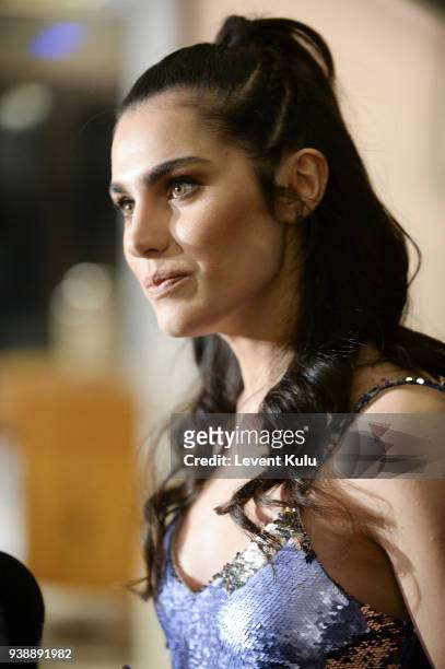 Serenay Aktas attends the Rasit Bagzibagli show during Mercedes-Benz Fashion Week Istanbul at Shangri La Hotel Istanbul on March 27, 2018 in...
