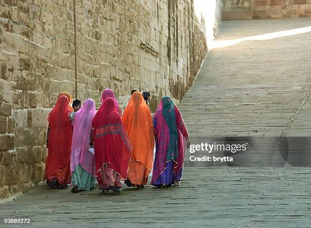 indian ladies going up to meherangarh fort,jodhpur,india. - jodhpur 個照片及圖片檔