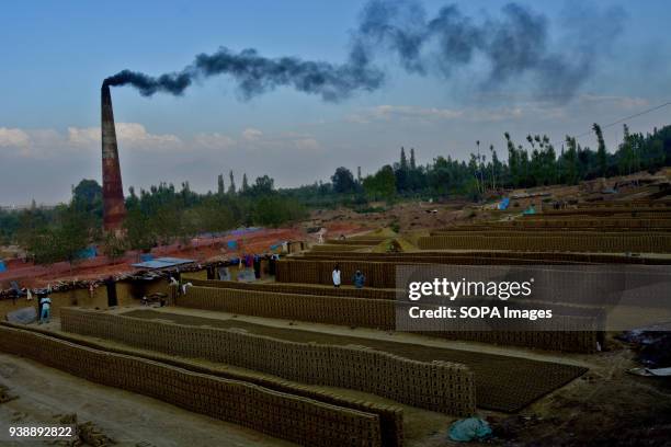 View of brick kiln in a village of central Kashmir's Budgam district in Indian administered Kashmir. Emission of toxic elements in a large quantity...