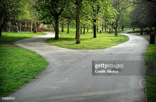 calle bifurcada en st. james jardines, liverpool - encrucijada en el camino fotografías e imágenes de stock
