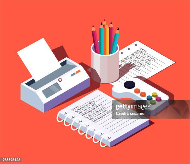 vector three-dimensional office supplies - desk organizer stock illustrations