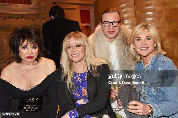 Cheryl Howard, Jo Wood, Henry Conway and Anthea Turner attend the press night after party for "Ruthless! The Musical" at The Ham Yard Hotel on March...