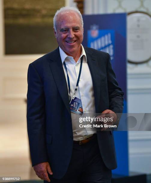 Philadelphia Eagles owner Jeffrey Lurie leaves a meeting at the 2018 NFL Annual Meetings at the Ritz Carlton Orlando, Great Lakes on March 27, 2018...