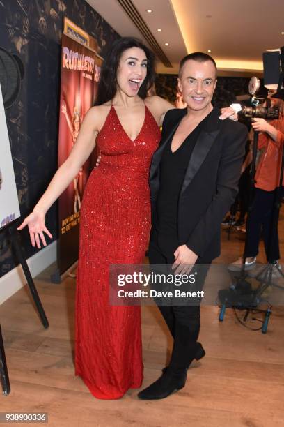 Cast member Kim Maresca and Julien Macdonald attend the press night after party for "Ruthless! The Musical" at The Ham Yard Hotel on March 27, 2018...