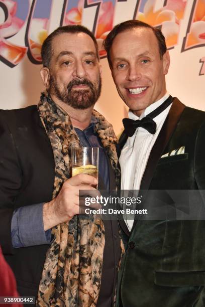 Joel Paley and cast member Jason Gardiner attend the press night after party for "Ruthless! The Musical" at The Ham Yard Hotel on March 27, 2018 in...