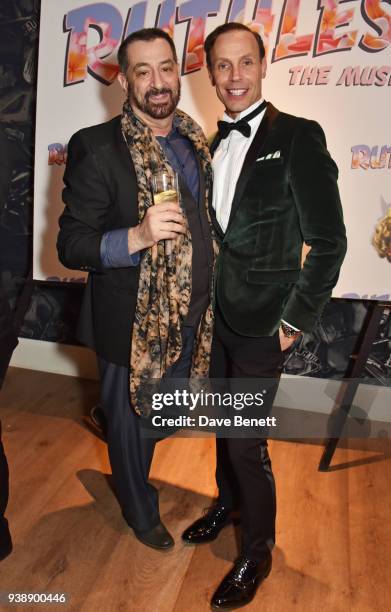Joel Paley and cast member Jason Gardiner attend the press night after party for "Ruthless! The Musical" at The Ham Yard Hotel on March 27, 2018 in...