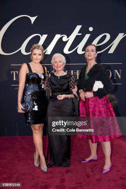 Countess Zofia Krasicka v. Siecin, Lady Potter AC and Countess Primose Krasicka v. Siecin attend the Cartier: The Exhibition Black Tie Dinner at the...