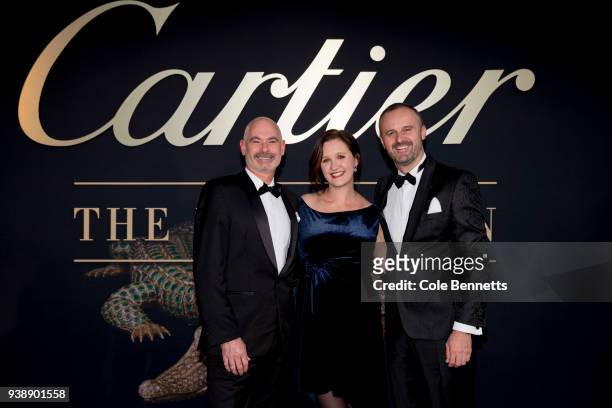 Anthony Toms, Kirsten Paisley Deputy Director of the NGA and ACT Chief Minister, Andrew Barr attend the Cartier: The Exhibition Black Tie Dinner at...