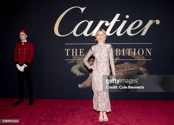 Actress Naomi Watts attends the Cartier: The Exhibition Black Tie Dinner at the National Gallery of Australia on March 27, 2018 in Canberra,...