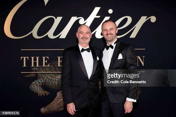 Chief Minister, Andrew Barr and Anthony Toms attend the Cartier: The Exhibition Black Tie Dinner at the National Gallery of Australia on March 27,...