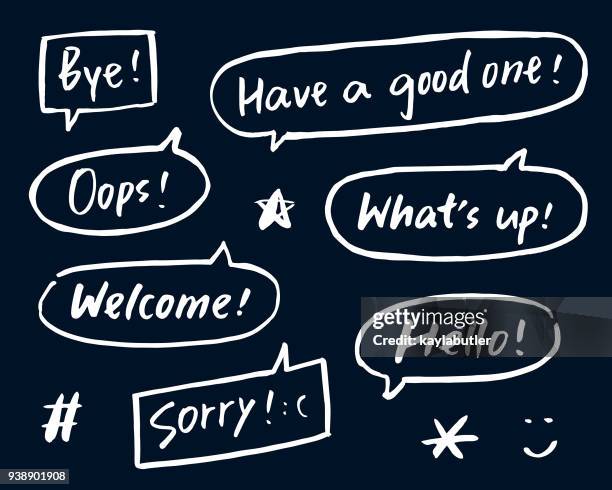 brush lettering - greeting in speech bubbles - sorry note stock illustrations