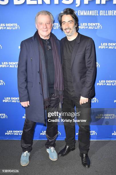 Herbert Leonard and Emmanuel Gillibert attend the "Les Dents, Pipi Et Au Lit" Paris Premiere at UGC Cine Cite des Halles on March 27, 2018 in Paris,...