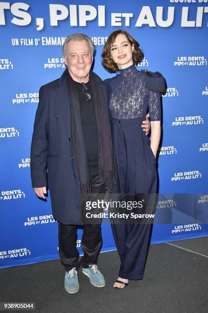Herbert Leonard and Louise Bourgoin attend the "Les Dents, Pipi Et Au Lit" Paris Premiere at UGC Cine Cite des Halles on March 27, 2018 in Paris,...