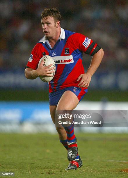 Josh Perry of the Knights in action during the round seven NRL match between the Brisbane Broncos and the Newcastle Knights, played at ANZ Stadium,...