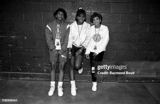 Rappers MC JB, Stacy Phillips and Baby D from JJ Fad poses for photos at the Mecca Arena in Milwaukee, Wisconsin in June 1989.