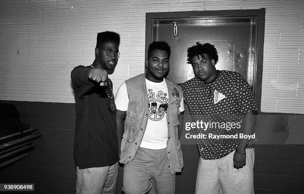 Rappers Posdnuos, Maseo and Dave from De La Soul poses for photos backstage at The Arena in St. Louis, Missouri in August 1989.