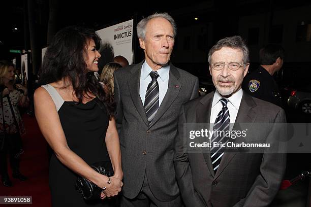 Dina Eastwood, Director Clint Eastwood and Warner's Barry Meyer at Warner Bros. Pictures Los Angeles Premiere of 'Invictus' on December 03, 2009 at...