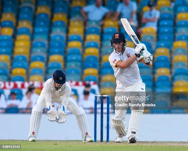 Tom Westley of Essex hits 4 during Day One of the MCC Champion County Match, MCC v ESSEX on March 27, 2018 in Bridgetown, Barbados.