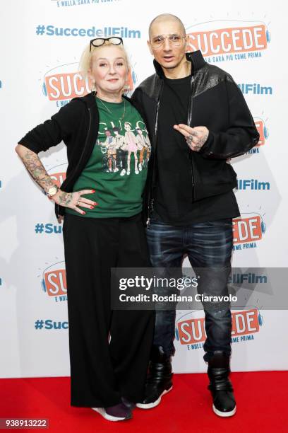 La Pina and Emiliano Pepe attend 'Succede' photocall on March 27, 2018 in Milan, Italy.