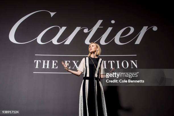 Actress Naomi Watts speaks at the Cartier: The Exhibition Media Preview at the National Gallery of Australia on March 28, 2018 in Canberra, Australia.