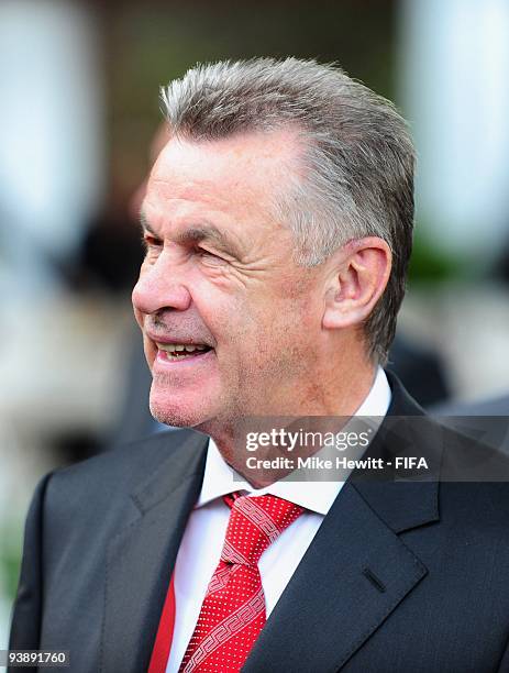 Head coach Ottmar Hitzfeld of Switzerland attends the FIFA 2010 World Cup banquet at the official residence of the Premier of the Western Cape in...