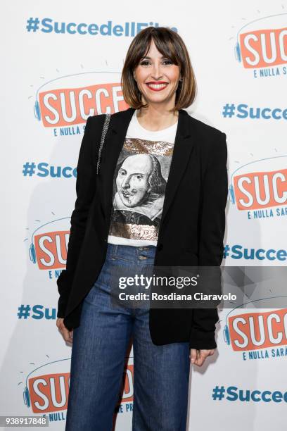 Italian Tv Host Benedetta Parodi attends 'Succede' photocall on March 27, 2018 in Milan, Italy.