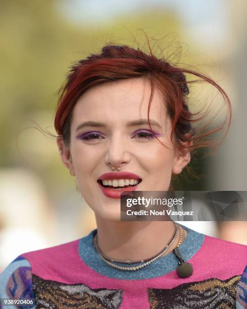 Bella Thorne visits "Extra" at Universal Studios Hollywood on March 27, 2018 in Universal City, California.