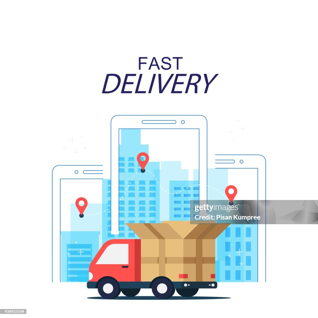 Fast Delivery Design Fast Delivery Concept Truck Mobile Background Vector Image High-Res ...