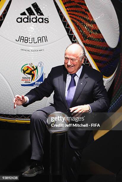 President Joseph S Blatter attends the Official hand over of the 210 FIFA World Cup match ball at the Waterfront studios on December 4, 2009 in Cape...