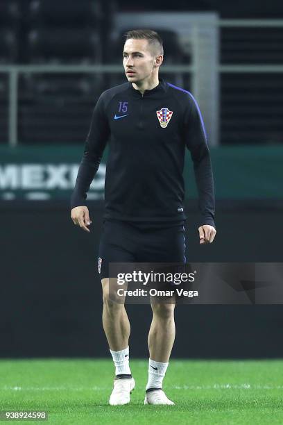 Marko Rog of Croatia looks on during the Croatia training session ahead of the FIFA friendly match against Mexico at AT&T Stadium on March 26, 2018...