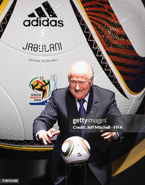 President Joseph S Blatter attends the Official hand over of the 210 FIFA World Cup match ball at the Waterfront studios on December 4, 2009 in Cape...