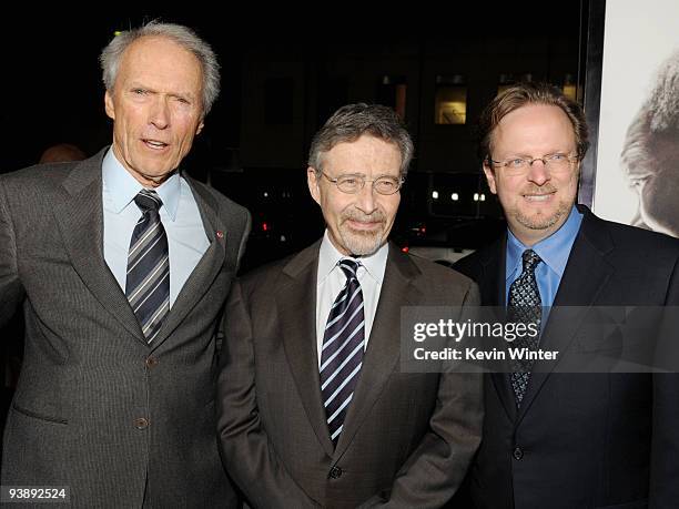 Producer/director Clint Eastwood, Warner Bros. Barry Meyer and AFI's Bob Gazzale arrive at the premiere of Warner Bros. Pictures' and Spyglass...