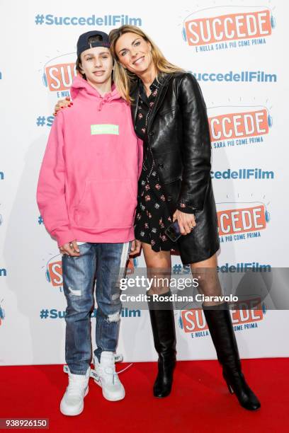 Achille Costacurta and Martina Colombari attend 'Succede' photocall on March 27, 2018 in Milan, Italy.