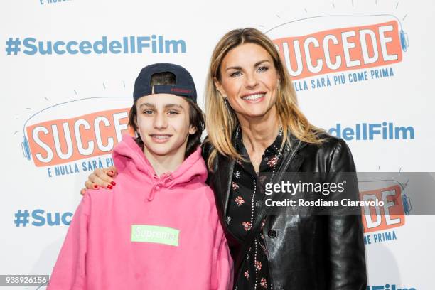 Achille Costacurta and Martina Colombari attend 'Succede' photocall on March 27, 2018 in Milan, Italy.