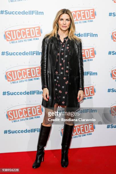 Martina Colombari attends 'Succede' photocall on March 27, 2018 in Milan, Italy.