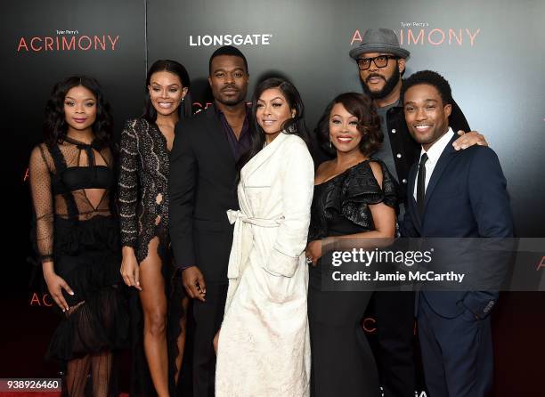 Ajiona Alexus,Crystle Stewart,Lyriq Bent, Taraji P. Henson,Ptosha Storey, director Tyler Perry and Antonio Madison attend the "Acrimony" New York...