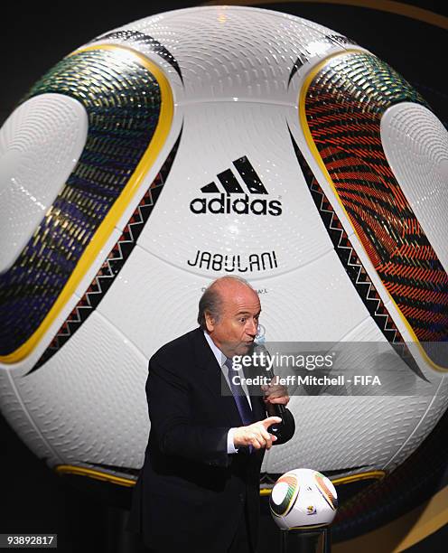 President Joseph S Blatter attends the Official hand over of the 2010 FIFA World Cup match ball at the Waterfront studios on December 4, 2009 in Cape...
