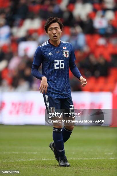 Kento Misao of Japan during the International Friendly between Japan and Ukraine at Stade Maurice Dufrasne on March 27, 2018 in Liege, Belgium.