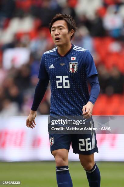 Kento Misao of Japan during the International Friendly between Japan and Ukraine at Stade Maurice Dufrasne on March 27, 2018 in Liege, Belgium.